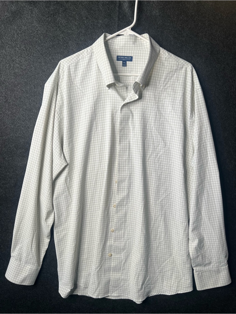 Peter Millar Crown Crafted Men's Gray White Check Woven Polyester XXL Shirt